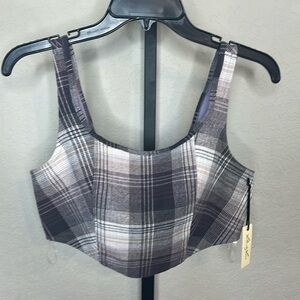 070 - Liberty Love NWT Purple, Gray Plaid Crop Top Size Large